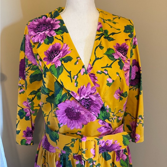 Pinup Couture Yellow and Purple Floral 3/4 Sleeve Dress - Picture 5 of 8